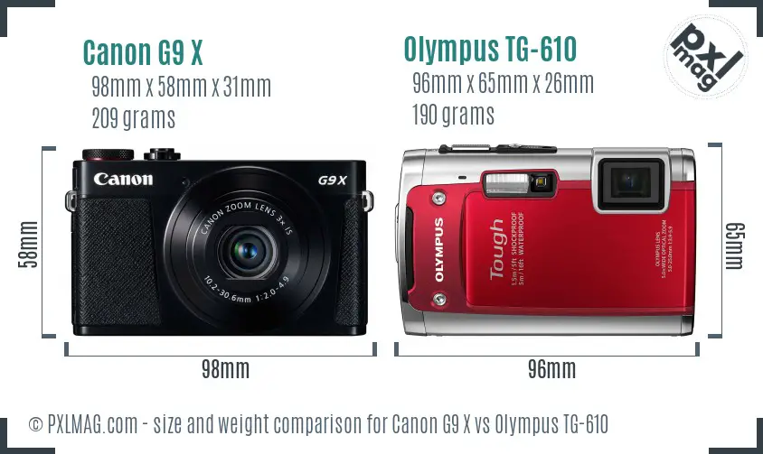 Canon G9 X vs Olympus TG-610 size comparison Canon G9 X vs Olympus TG-610 size comparison
