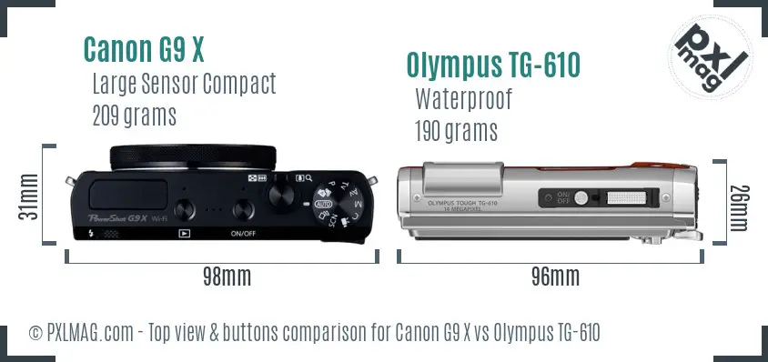 Canon G9 X vs Olympus TG-610 top view buttons comparison Canon G9 X vs Olympus TG-610 top view buttons comparison