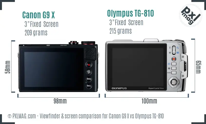 Canon G9 X vs Olympus TG-810 Screen and Viewfinder comparison