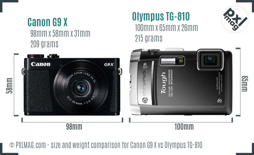 Canon G9 X vs Olympus TG-810 size comparison