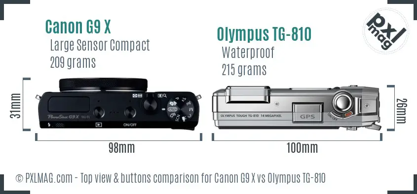 Canon G9 X vs Olympus TG-810 top view buttons comparison