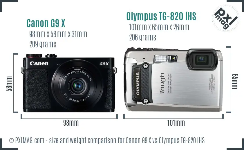 Canon G9 X vs Olympus TG-820 iHS size comparison