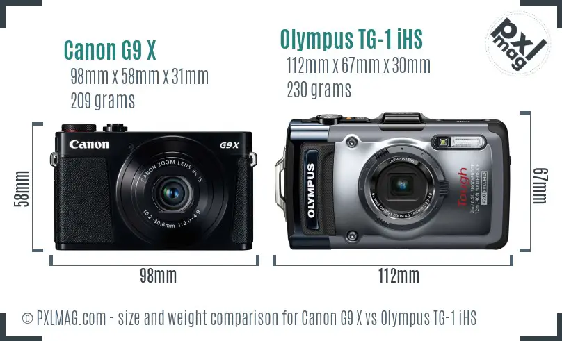 Canon G9 X vs Olympus TG-1 iHS size comparison Canon G9 X vs Olympus TG-1 iHS size comparison