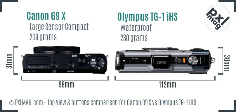 Canon G9 X vs Olympus TG-1 iHS top view buttons comparison Canon G9 X vs Olympus TG-1 iHS top view buttons comparison