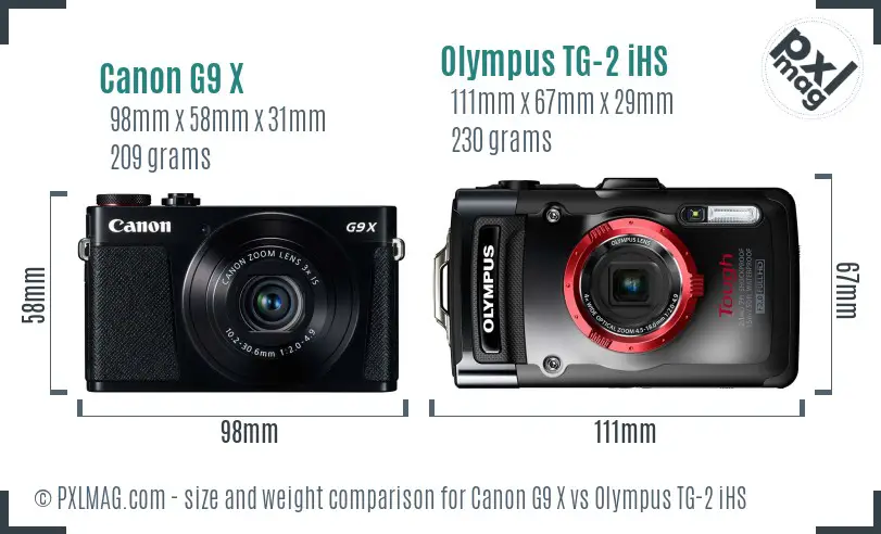 Canon G9 X vs Olympus TG-2 iHS size comparison