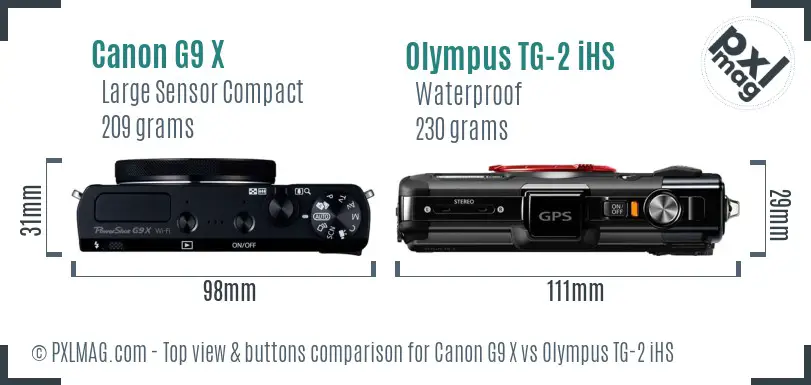 Canon G9 X vs Olympus TG-2 iHS top view buttons comparison