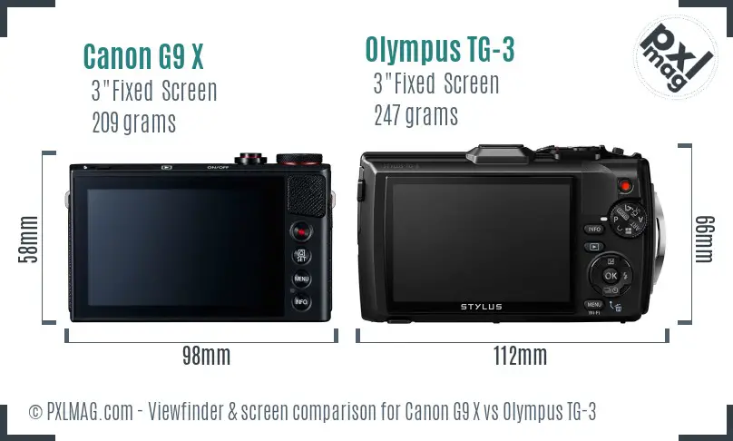 Canon G9 X vs Olympus TG-3 Screen and Viewfinder comparison