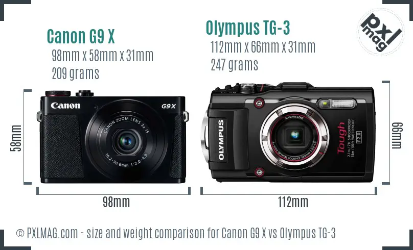 Canon G9 X vs Olympus TG-3 size comparison