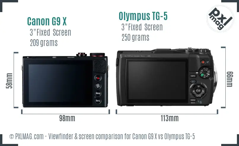 Canon G9 X vs Olympus TG-5 Screen and Viewfinder comparison