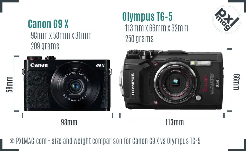 Canon G9 X vs Olympus TG-5 size comparison