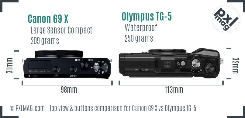 Canon G9 X vs Olympus TG-5 top view buttons comparison