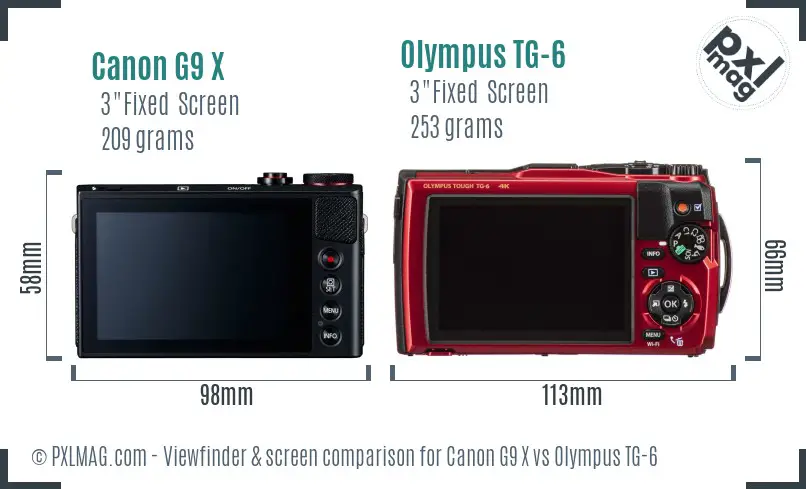 Canon G9 X vs Olympus TG-6 Screen and Viewfinder comparison