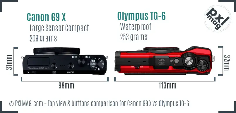 Canon G9 X vs Olympus TG-6 top view buttons comparison