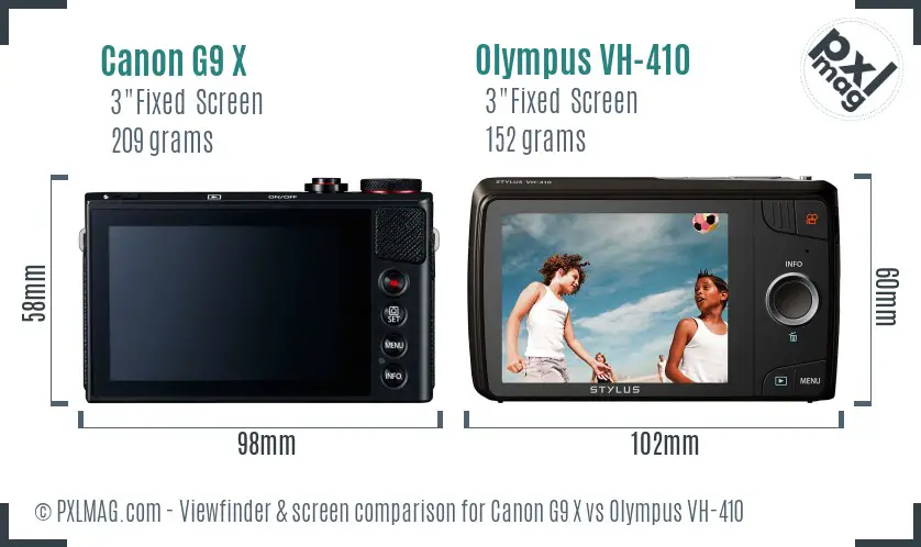 Canon G9 X vs Olympus VH-410 Screen and Viewfinder comparison