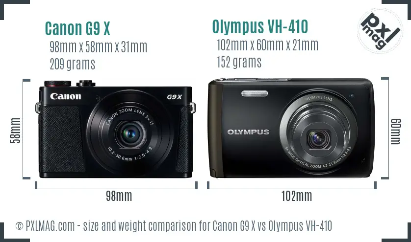 Canon G9 X vs Olympus VH-410 size comparison