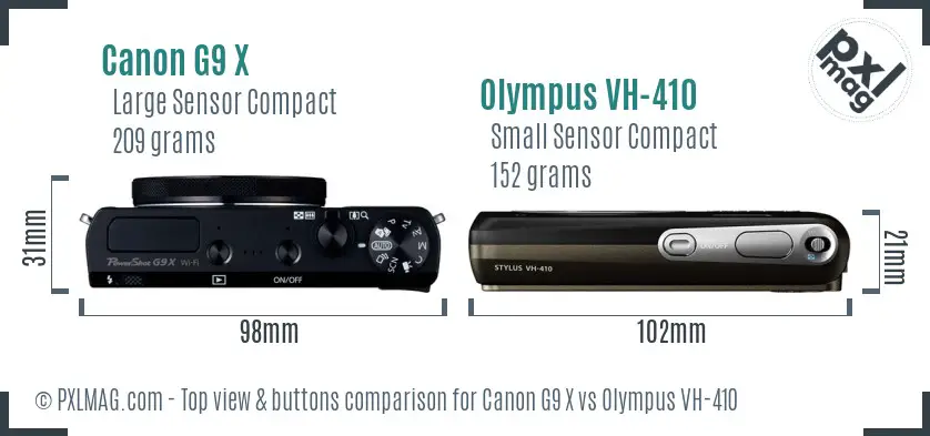 Canon G9 X vs Olympus VH-410 top view buttons comparison