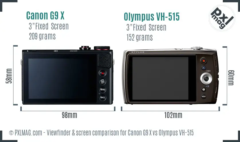 Canon G9 X vs Olympus VH-515 Screen and Viewfinder comparison