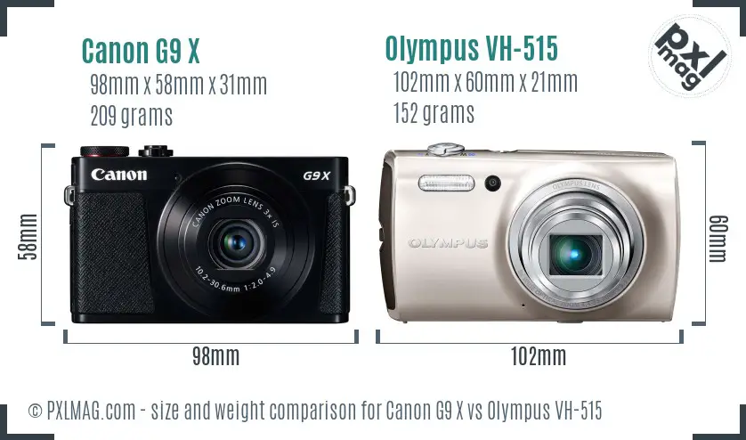 Canon G9 X vs Olympus VH-515 size comparison