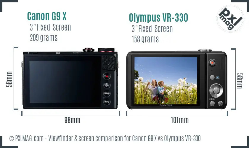 Canon G9 X vs Olympus VR-330 Screen and Viewfinder comparison