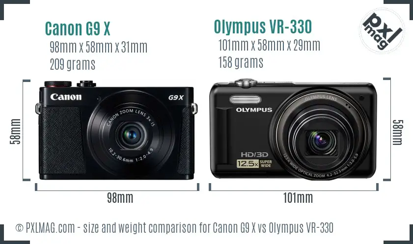 Canon G9 X vs Olympus VR-330 size comparison