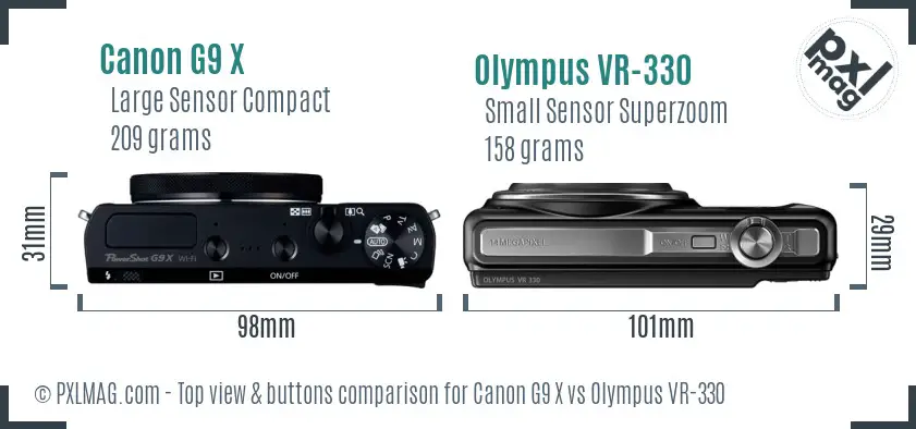Canon G9 X vs Olympus VR-330 top view buttons comparison