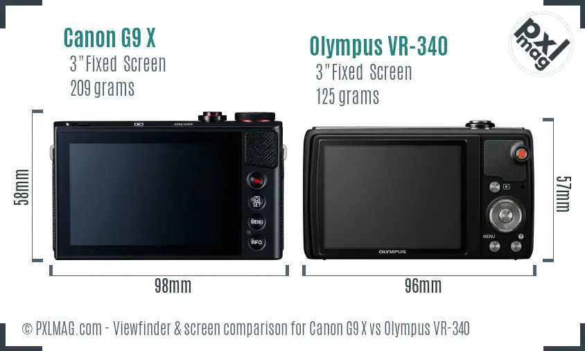Canon G9 X vs Olympus VR-340 Screen and Viewfinder comparison