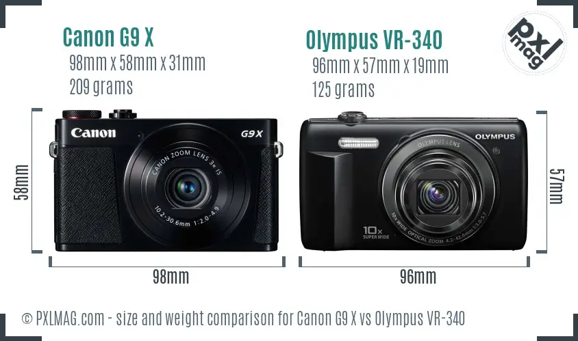 Canon G9 X vs Olympus VR-340 size comparison