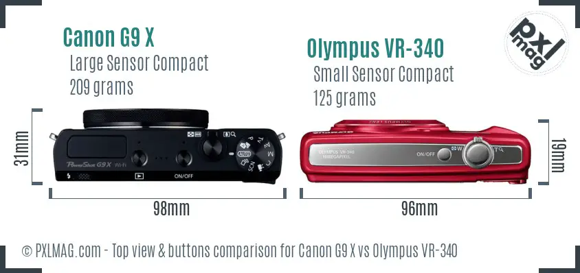 Canon G9 X vs Olympus VR-340 top view buttons comparison