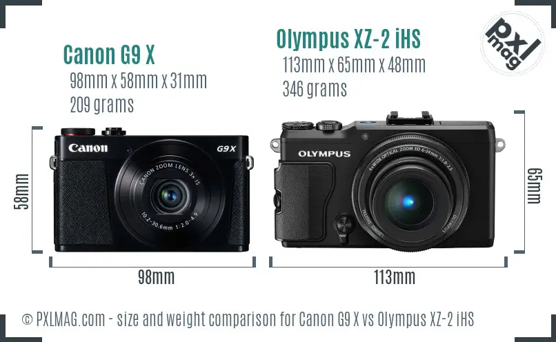 Canon G9 X vs Olympus XZ-2 iHS size comparison