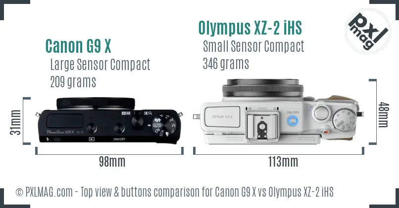 Canon G9 X vs Olympus XZ-2 iHS top view buttons comparison
