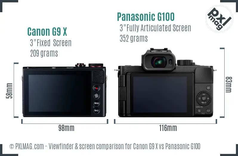 Canon G9 X vs Panasonic G100 Screen and Viewfinder comparison Canon G9 X vs Panasonic G100 Screen and Viewfinder comparison