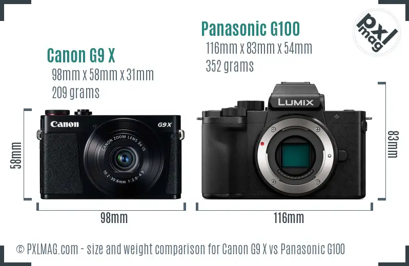 Canon G9 X vs Panasonic G100 size comparison Canon G9 X vs Panasonic G100 size comparison
