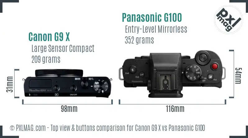 Canon G9 X vs Panasonic G100 top view buttons comparison Canon G9 X vs Panasonic G100 top view buttons comparison