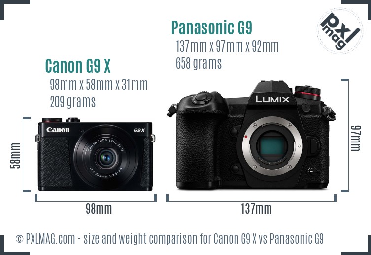 Canon G9 X vs Panasonic G9 size comparison