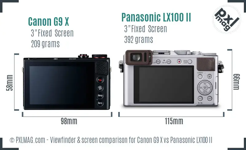 Canon G9 X vs Panasonic LX100 II Screen and Viewfinder comparison