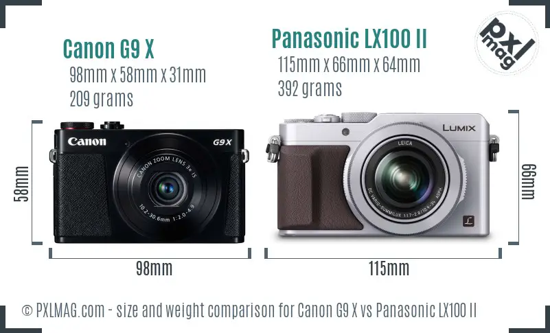 Canon G9 X vs Panasonic LX100 II size comparison