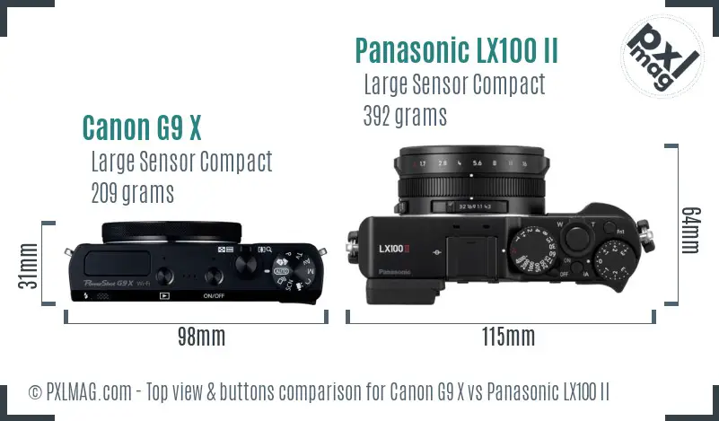 Canon G9 X vs Panasonic LX100 II top view buttons comparison