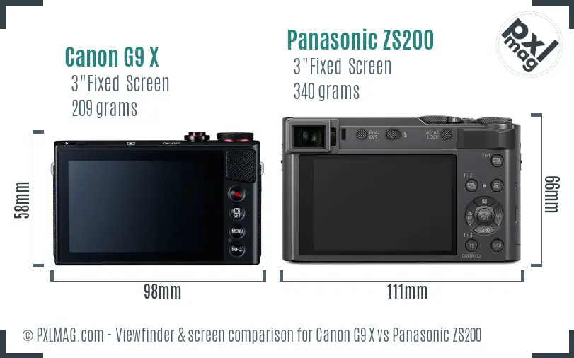Canon G9 X vs Panasonic ZS200 Screen and Viewfinder comparison