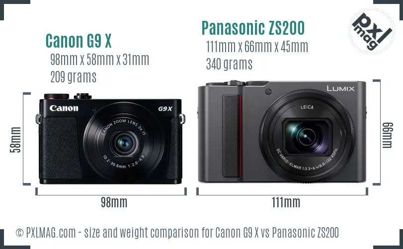 Canon G9 X vs Panasonic ZS200 size comparison