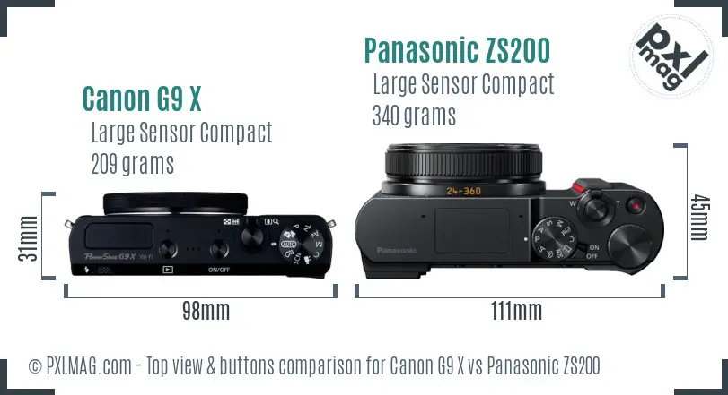 Canon G9 X vs Panasonic ZS200 top view buttons comparison
