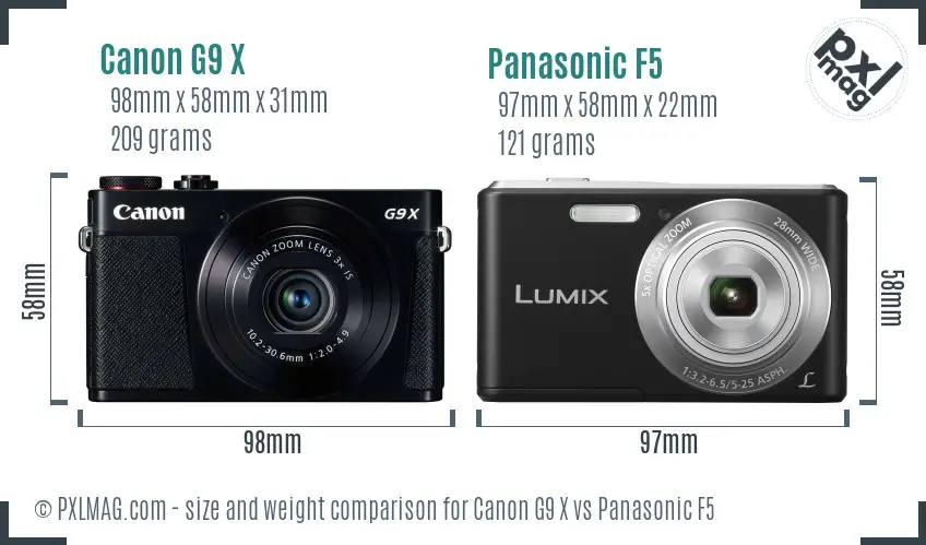 Canon G9 X vs Panasonic F5 size comparison