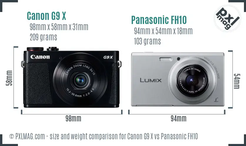 Canon G9 X vs Panasonic FH10 size comparison