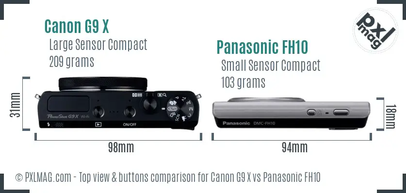 Canon G9 X vs Panasonic FH10 top view buttons comparison