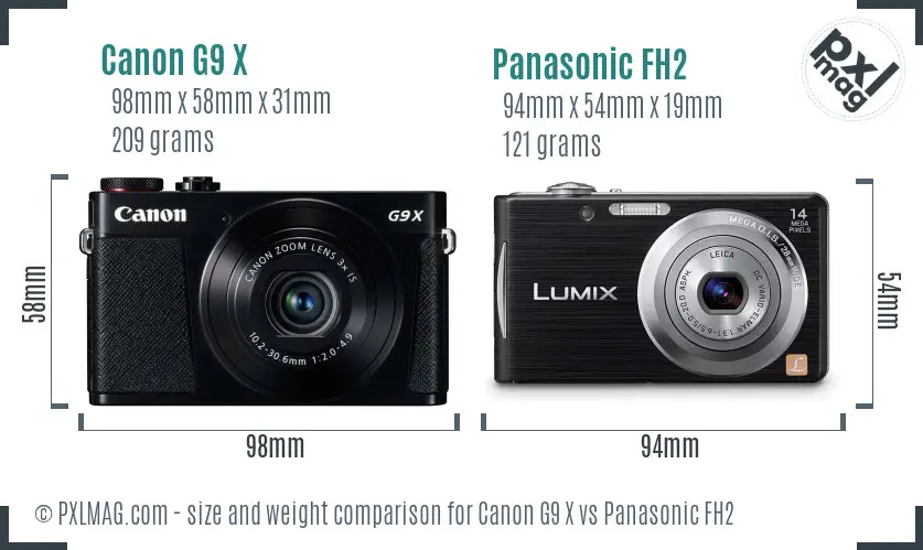 Canon G9 X vs Panasonic FH2 size comparison Canon G9 X vs Panasonic FH2 size comparison