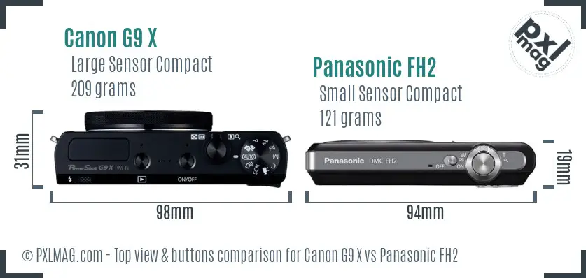 Canon G9 X vs Panasonic FH2 top view buttons comparison Canon G9 X vs Panasonic FH2 top view buttons comparison