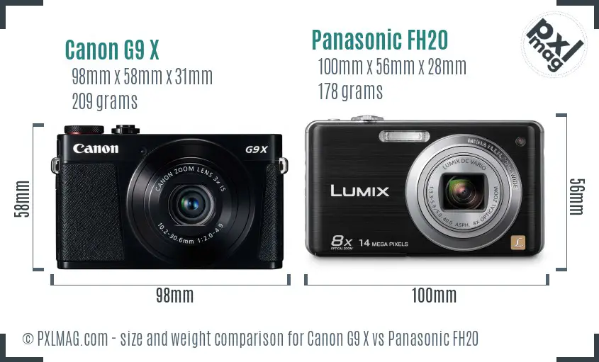 Canon G9 X vs Panasonic FH20 size comparison