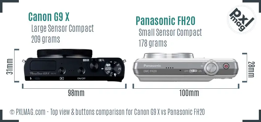 Canon G9 X vs Panasonic FH20 top view buttons comparison