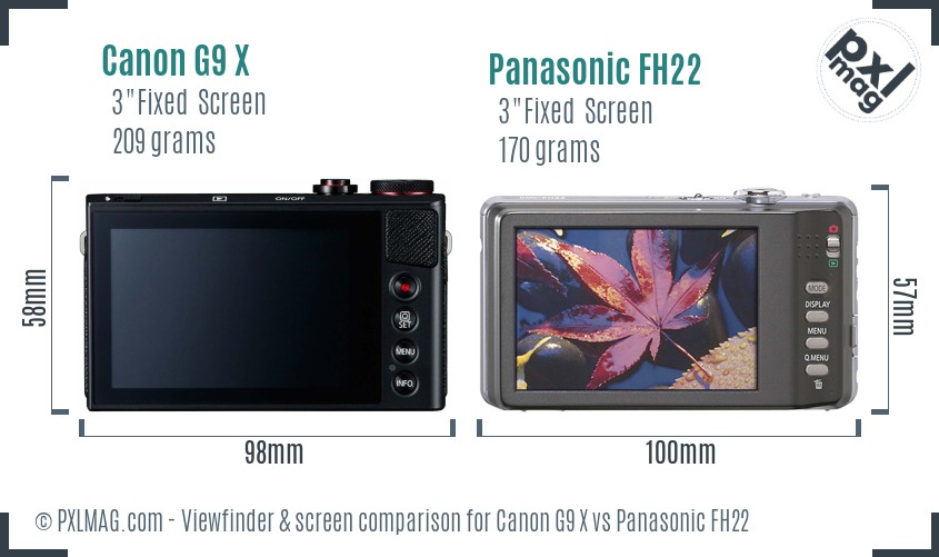 Canon G9 X vs Panasonic FH22 Screen and Viewfinder comparison