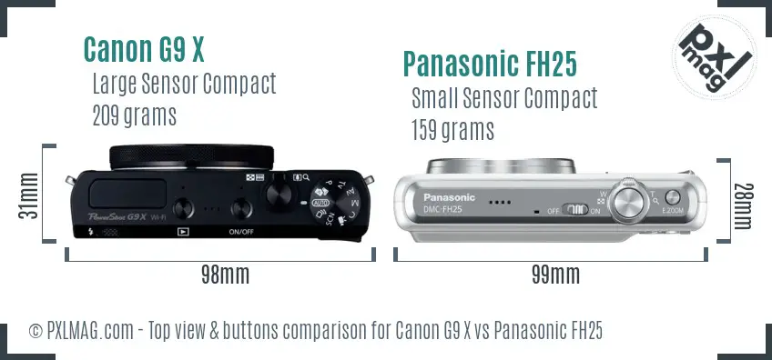 Canon G9 X vs Panasonic FH25 top view buttons comparison