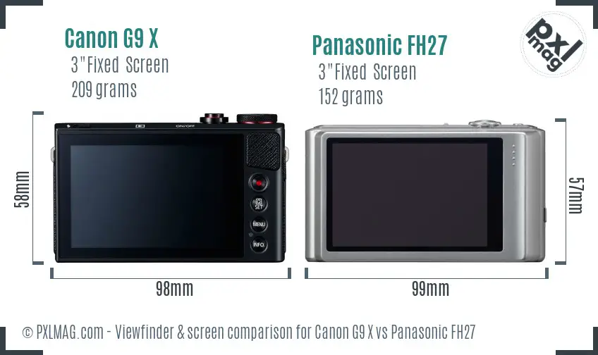 Canon G9 X vs Panasonic FH27 Screen and Viewfinder comparison